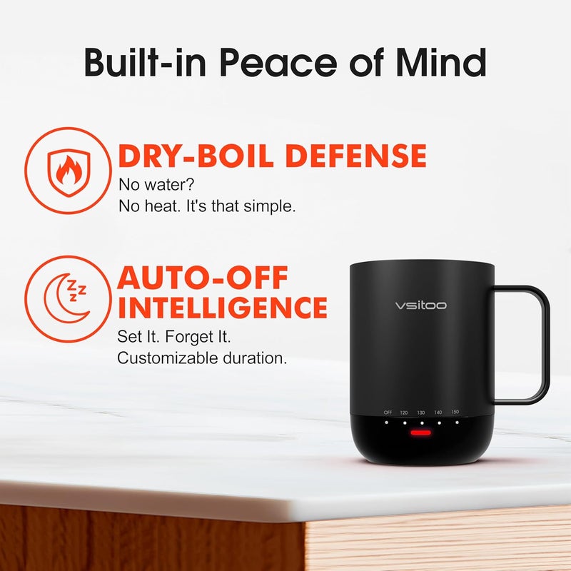 vsitoo S3 Pro 14oz Smart Self Heating Coffee Mug,Heated Coffee Mug with Auto-Sensing AI Heats Drinks to 120-150°F Hands-Free.Perfect for Home/Office,Ideal Gift fo Men/Women, Black - Image 5